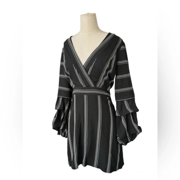 LAUNDRY BY SHELLI SEGAL DRESS v neck black & White pin stripes size 2 - Picture 3 of 6